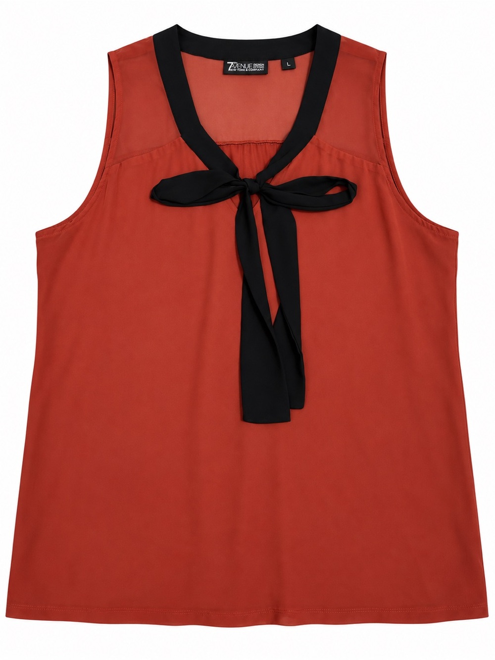 New York & Company Rust Red Sleeveless Tie-Neck Camisole with Black Trim